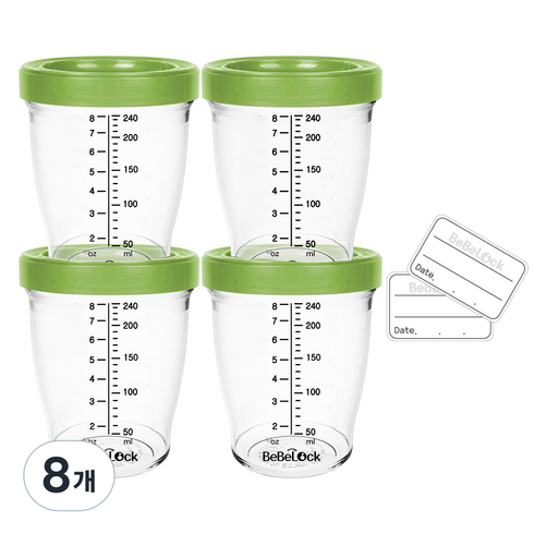 베베락 국내 제조 국산 트라이탄 이유식 용기, 240ml, 올리브, 8개