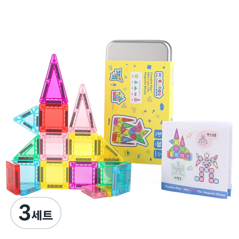 마이토이즈 미니 컬러 타일 블럭 38p + 틴케이스 세트, 3세트, 혼합색상