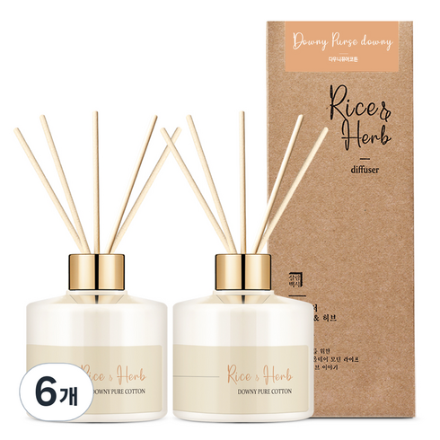 살림백서 라이스 앤 허브 디퓨저, 다우니퓨어코튼, 200ml, 6개