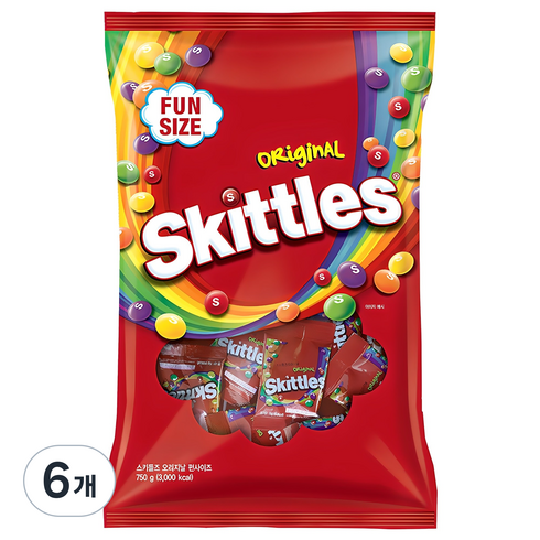 스키틀즈 오리지날 펀사이즈 캔디, 750g, 6개