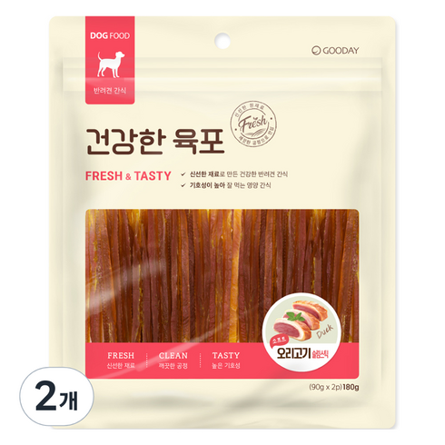 굿데이 강아지 건강한 육포, 소프트 오리고기 슬림스틱, 180g, 2개