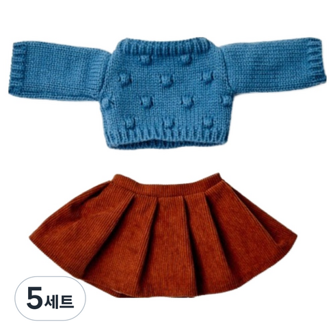 모던하우스 인형놀이 보들보들 코디 폼폼니트 + 치마 10 x 20 cm 세트, 혼합색상, 5세트
