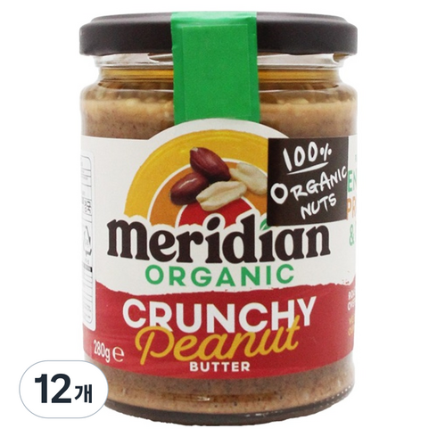메리디안 100% 유기농 땅콩버터 크런치, 280g, 12개