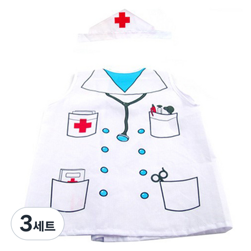 므몽 어린이 역할놀이옷 의사 의상 + 머리띠 세트, 혼합색상, 3세트
