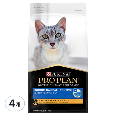 프로플랜 고양이 어덜트 기능성 사료, 인도어, 1.5kg, 4개