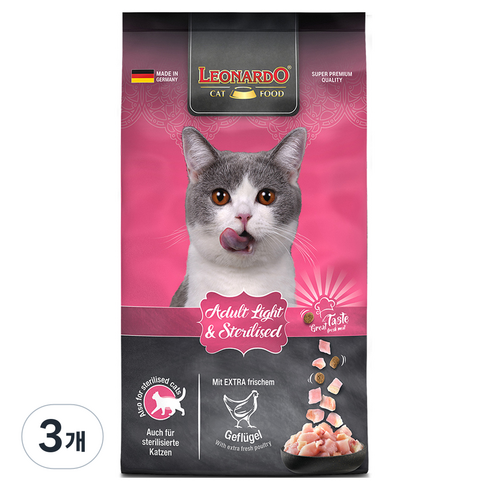 레오나르도 어덜트 고양이 건식사료, 다이어트(체중감소), 1.8kg, 3개