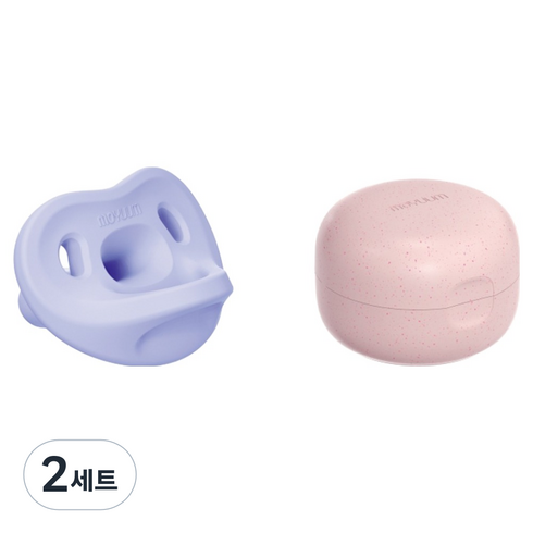모윰 올 실리콘 마카롱 노리개젖꼭지 + 전용 케이스, 2단계(3~6개월), 블루베리, 2세트