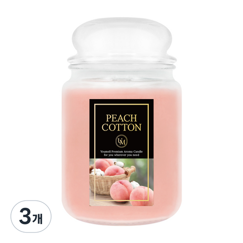 유멜 아로마 자캔들, 피치코튼, 580g, 3개