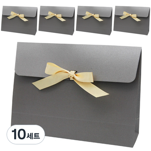 이브 리본장식 선물백 5p + 연브라운 리본 5p, 그레이, 10세트