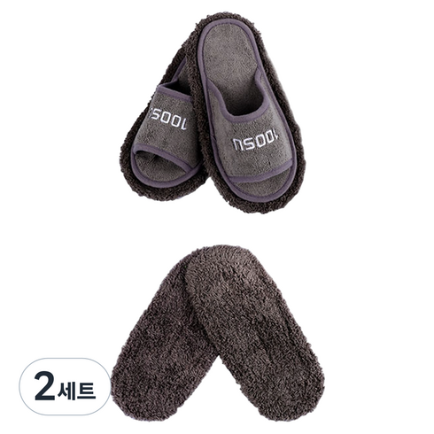 백수 클린 청소슬리퍼 소 + 리필 패드, 2세트, 그레이