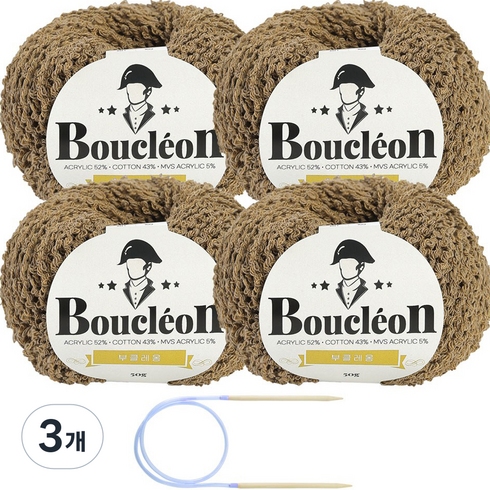니뜨 부클레옹 뜨개실 50g x 4p + 줄바늘 5mm 세트, 314 연브라운, 3개