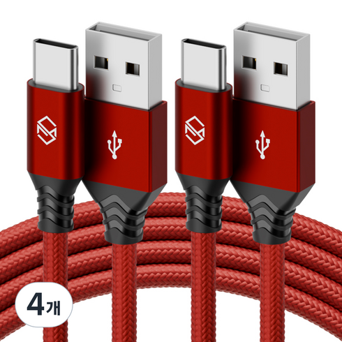 신지모루 USB-C 타입 더치 패브릭 케이블, 2m, 레드, 4개