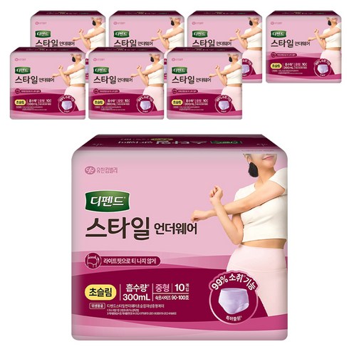 디펜드 여성용 스타일 언더웨어 초슬림 성인기저귀, 중형, 10개입, 8개