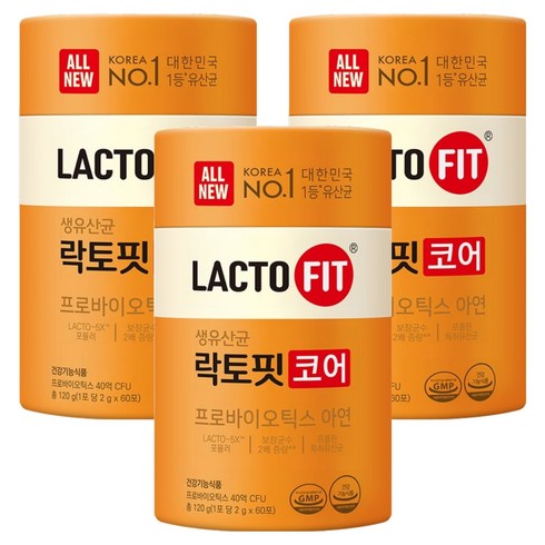 락토핏 정품 코어 유산균 60p, 120g, 3개