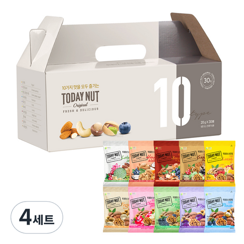 투데이넛 너트한줌 10종 30입 견과 선물세트 600g, 4세트