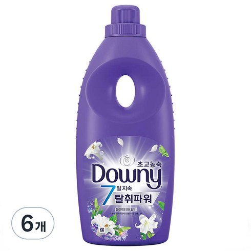 다우니 7일 지속 탈취파워 초고농축 섬유유연제 화이트티와 릴리 본품, 1L, 6개