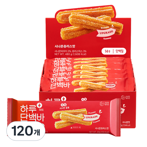 프로틴방앗간 하루단백바 제트 시나몬츄러스맛, 40g, 120개