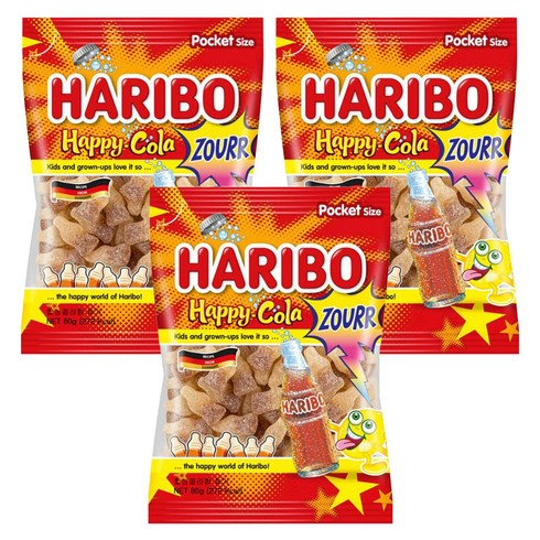 하리보 해피콜라향 사우어 젤리, 80g, 3개