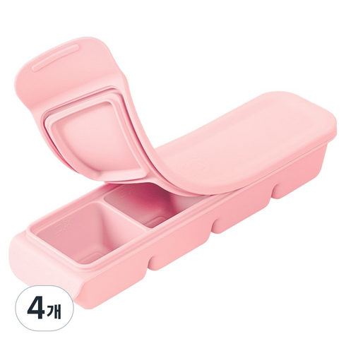 퍼기 이중 밀폐 이유식 큐브 4구, 200ml, 파스텔핑크, 4개