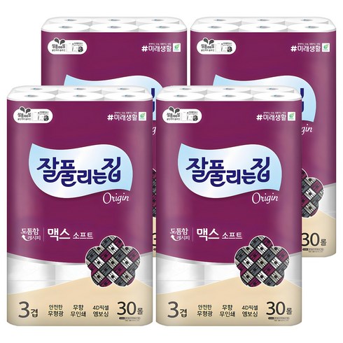 잘풀리는집 맥스 소프트 3겹 롤화장지, 30m, 30롤, 4개