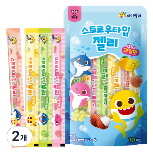 핑크퐁 아기상어 스트로우타입 젤리 10p 랜덤발송, 200g, 2개, 혼합맛(복숭아/리치/망고/샤인머스캣)