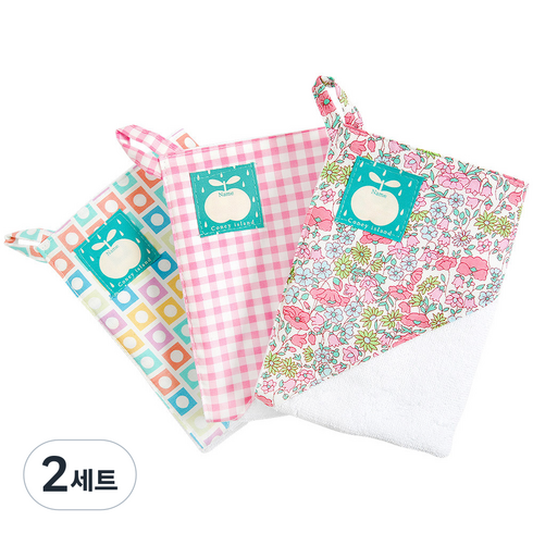코니아일랜드 어린이집 고리수건 고깔형 20r 여아세트, 비비드스퀘어, 체크 (핑크), 쁘띠플라워, 2세트