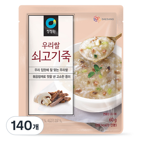 청정원 우리쌀 쇠고기죽, 60g, 140개