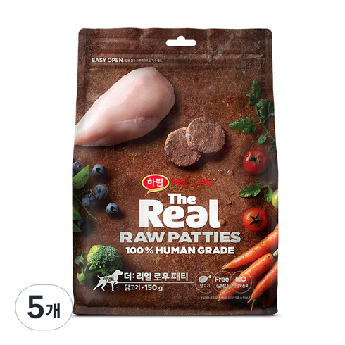 하림펫푸드 더리얼 어덜트 강아지 로우 패티 동결건조사료, 닭, 150g, 5개