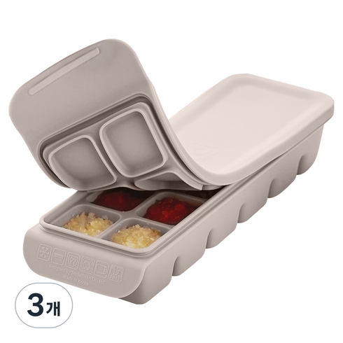 퍼기 이중 밀폐 이유식 큐브 12구, 240ml, 웜그레이, 3개