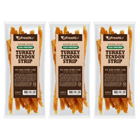 프레스키 강아지 듀오 프로틴 터키텐던 스트립 간식, 혼합맛(칠면조힘줄/닭고기), 85g, 3개