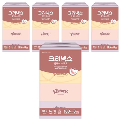 크리넥스 클래식 소프트 천연펄프 미용티슈 2겹, 180매, 40개