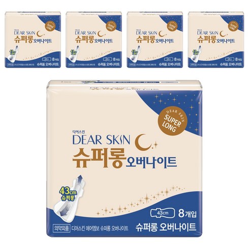 디어스킨 에어엠보 오버나이트 뉴 생리대 날개형, 슈퍼롱, 8개입, 5개