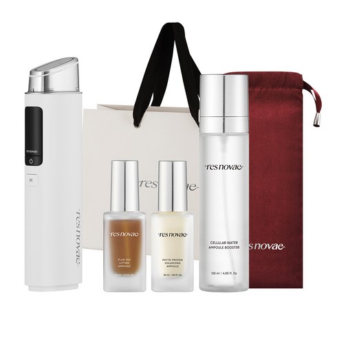 레스노베 디바이스 + 리프팅 앰플 30ml + 볼류마이징 앰플 30ml + 앰플 부스터 120ml + 파우치 세트, CORE IMPACT, 퓨어 화이트(마사지기), 와인(파우치)