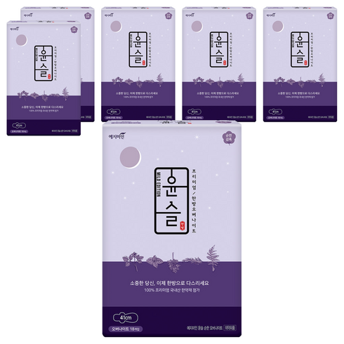 예지미인 윤슬 순한순면 생리대 날개형, 오버나이트, 18개입, 6개