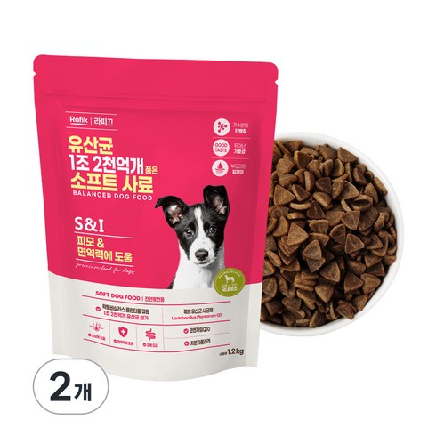 라피끄 강아지 유산균 1조 2천억개 품은 소프트 사료, 피부/피모, 1.2kg, 2개