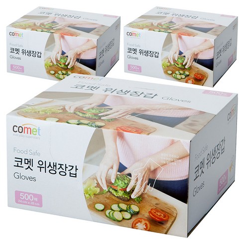 코멧 도톰한 엠보싱 위생장갑, 3개, 500개입