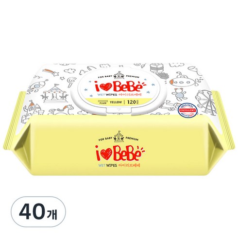 아이러브베베 플러스 옐로우 아기물티슈 캡형, 43g, 120매, 40개
