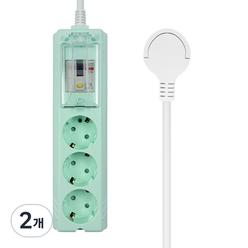 원스탑 제로갭 납작 슬림 고용량 누전차단 멀티탭 3구 50cm, 파스텔민트, 2개, 2m