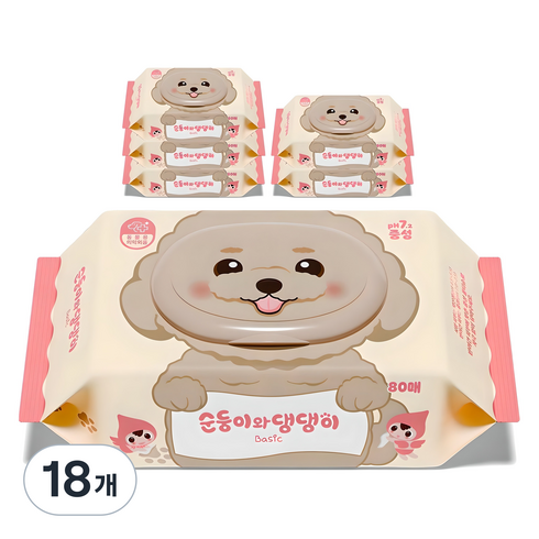 순둥이 와 댕댕이 베이직 물티슈 캡형, 80개입, 18개