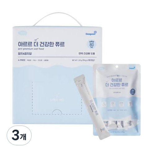 동원아르르 반려동물 더 건강한 쮸르 간식 80p, 참치&참치알, 1.12kg, 3개