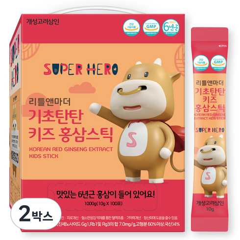 개성고려삼인 리틀앤마더 기초탄탄 키즈 홍삼스틱 100p, 1kg, 2박스