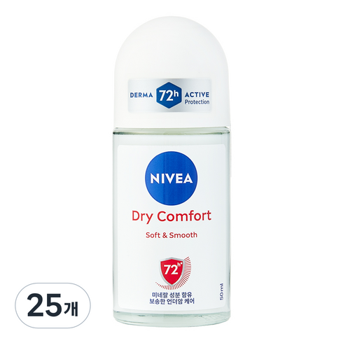 니베아 데오드란트 롤온 드라이 컴포트 롤온타입, 50ml, 25개