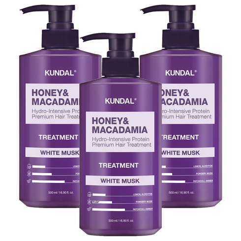 쿤달 허니 앤 마카다미아 헤어 트리트먼트 화이트머스크향, 500ml, 3개