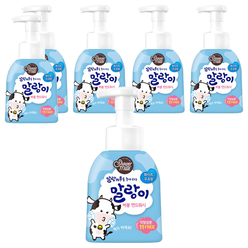 샤워메이트 말랑이 버블 핸드워시 화이트 우유향, 300ml, 6개