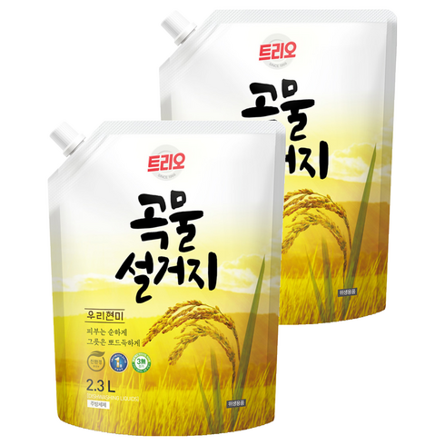 트리오 곡물설거지 우리현미 주방세제 리필, 2.3L, 2개