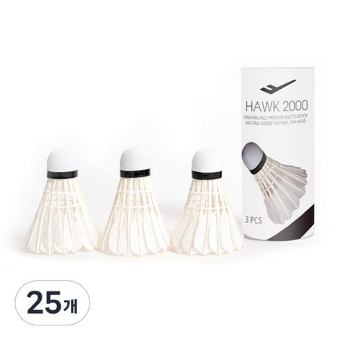 프로스펙스 깃털 셔틀콕 HAWK 2000, 화이트, 3개입, 25개