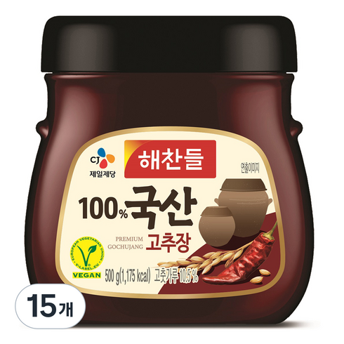해찬들 100% 국산 고추장, 500g, 15개