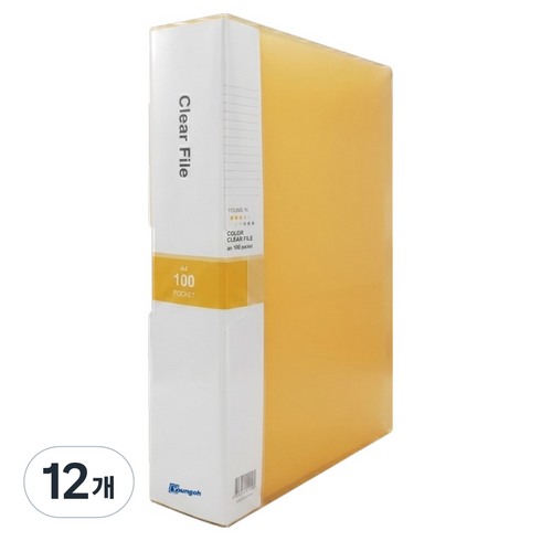 영오 금속 장식타입 클리어파일 100p, 노랑, 12개