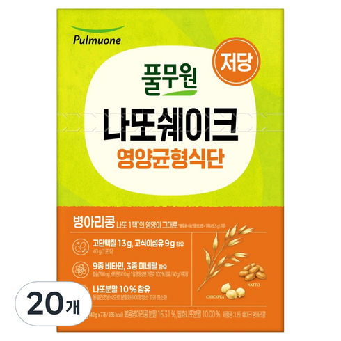 풀무원 나또 쉐이크 병아리콩 7p, 20개, 280g