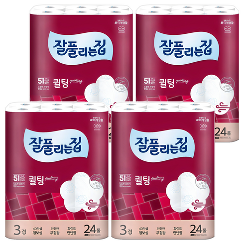 잘풀리는집 퀄팅 3겹 화장지, 30m, 24롤, 4개